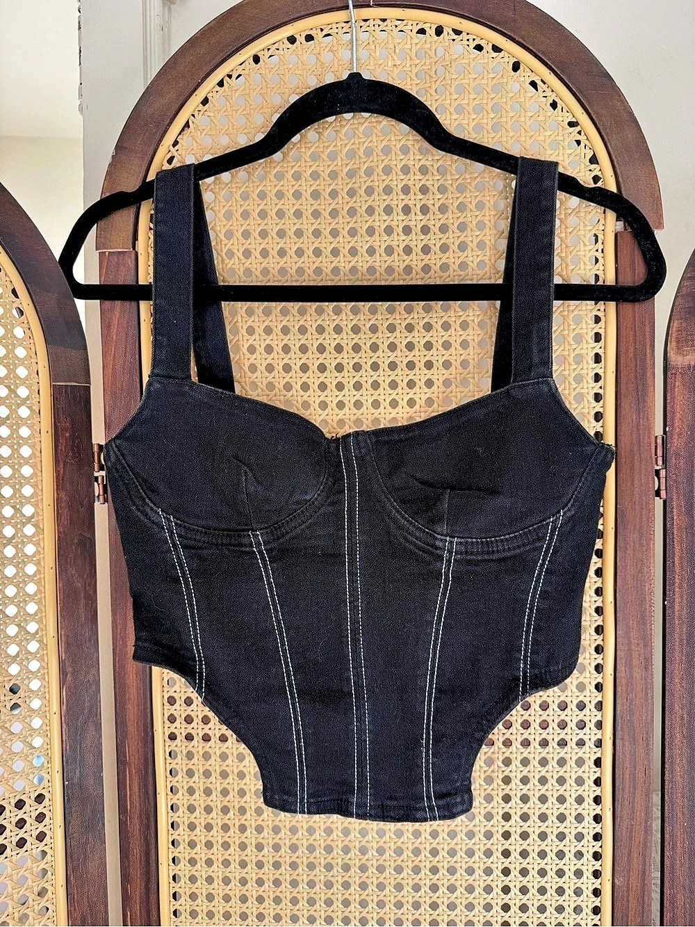 Zara Black Denim Corset Top Women'Small Black Bodysuit Small